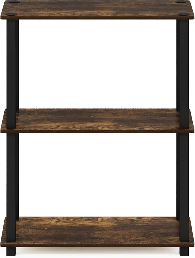 Furinno TURN-S-TUBE Storage Shelves, 3-Tier Book Shelf, Corner Shelf, Toolless Open Shelves, for Organization and Storage, Living Room, Garage, Home Office, Amber Pine