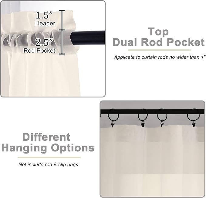 Cream Sheer Curtains 63 Inch Length 2 Panels Set for Living Room Bedroom, Airy Soft Light Filtering Sheer Dining Room Curtains, Modern Rod Pocket Drapes, Cream, Each 42" Wx63 L
