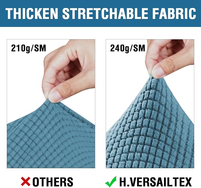 H.VERSAILTEX 3PC Stretch Sofa Covers for Loveseat - Base & 2 Seat Cushions, Thicker Jacquard Fabric (Medium, Storm Blue)