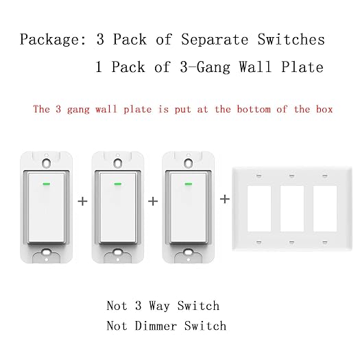 Smart Switch WiFi Light Switch 3 Gang Compatible with Alexa Google Home | 2.4GHz WiFi Switch
