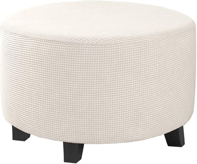 H.VERSAILTEX Ottoman Cover Stretch Ottoman Slipcover Round Ottoman Storage Cover Folding Stool Covers Furniture Protector Cover for Footrest Ottoman Fit Dia 20" - 23", Ivory