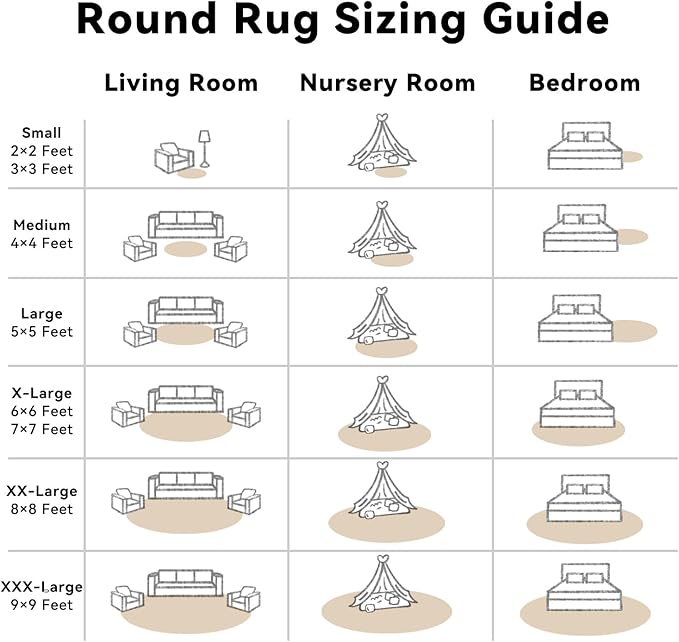 OLANLY Beige Round Rugs for Bedroom - Machine Washable, 3 ft Circle Area Rugs for Living Room, Soft and Fluffy Shaggy Carpet for Teen Girls and Boys, Nursery Rooms, Dorms, Home Decor Aesthetic