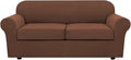 H.VERSAILTEX 3 Piece Stretch Sofa Covers for 2 Cushion Sofa Couch Covers for Living Room Sofa Slipcovers (Base Cover Plus 2 Seat Cushion Covers) Thicker Jacquard Fabric(Large Sofa, Caramel)