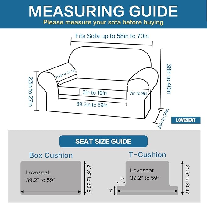 H.VERSAILTEX Loveseat Covers 2 Piece Stretch Sofa Couch Slipcover for Love seat with Individual Seat Cushion Cover Deluxe Textured Jacquard (58"-70", Island Fossi)