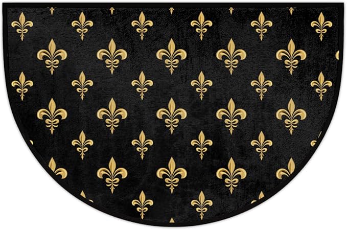 cfpolar Fleur De Lis Half Round Door Mat Indoor Entrance Half Circle Area Rug Semi Circular Door Mat Half Moon Rug for Floor Bathroom Living Room Bedroom Kitchen Fireplace 24"x36",A-01