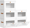 Homsorout Large Closet Storage Bins - Collapsible Clothes Organizer with Handles & Window, Decorative Boxes with Lids, Linen Closet Organizers for Living Room, Dorm, 5 Pack, White