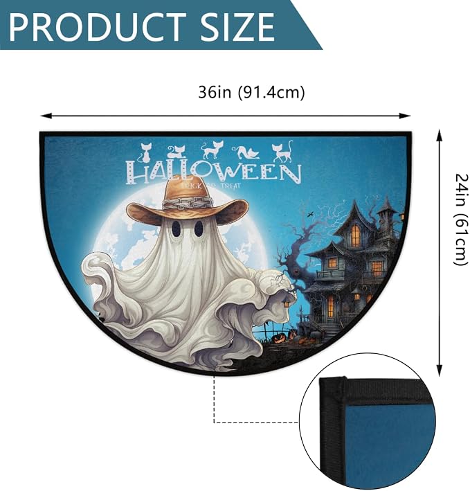 Ghosts Half Round Door Mat Semi Moon Rug Fireplace Carpet Area Rugs | Ghosts Halloween Non Slip Absorbent Half Circle Mat Carpet for Indoor Outdoor Patio Kitchen Bathroom Entryway Home Decor