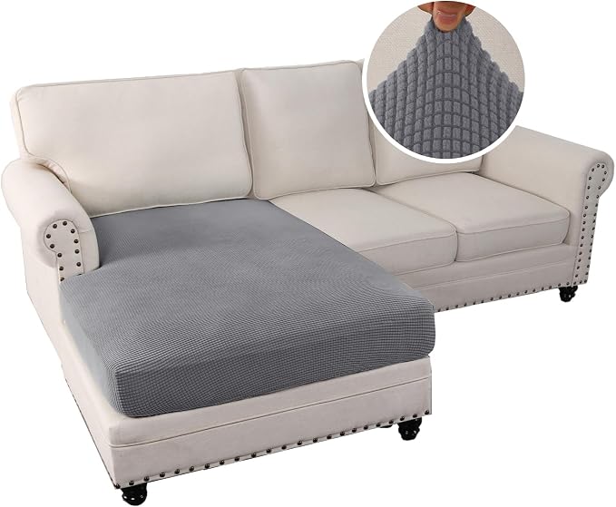 H.VERSAILTEX Sectional Couch Covers 1 Piece Chaise Slipcover L Shape Separate Cushion Couch Cover for Both Left/Right Sectional Couch (Seat Only: 1 Chaises, Dove)