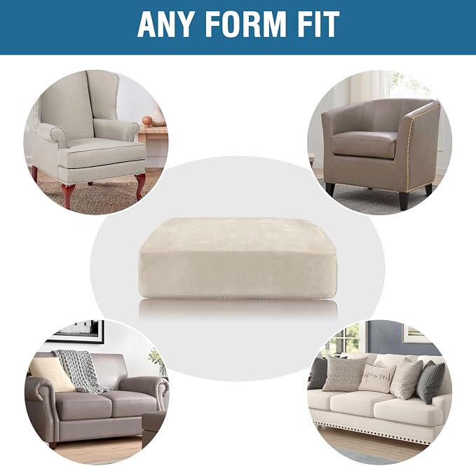H.VERSAILTEX Velvet Stretch Couch Cushion Cover Plush Cushion Slipcover for Chair Loveseat Sofa Cushion Furniture Protector Seat Cushion Sofa Cover (3 Piece XL Sofa Cushion Covers, Ivory)