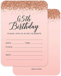 Andaz Press Blush Pink and Rose Gold Glitter Elegant Party Collection, 5x7-inch Invitations with Envelopes, 65th Birthday, 24-Pack, Double Sided Printing, Heavy Card Stock, Includes Envelopes