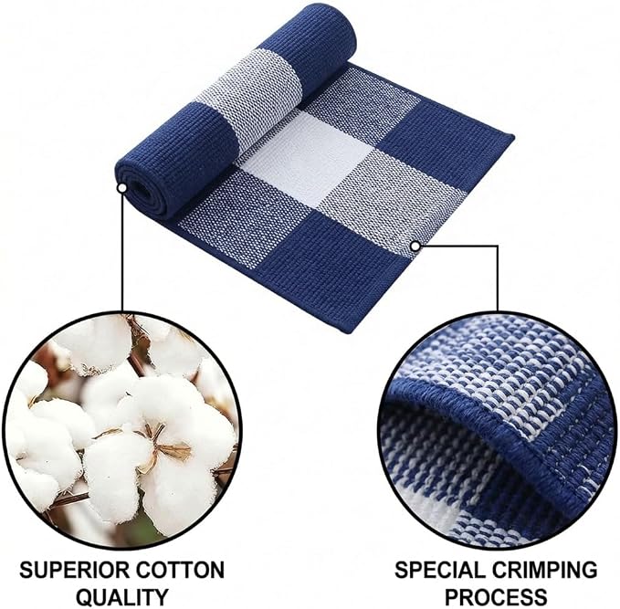 Navy Blue and White Buffalo Plaid Rug 3' x 5', Washable Farmhouse Non-Slip Checkered Doormat, Indoor Outdoor Floor Mat for Living Room, Bedroom, Entryway, Kitchen, Laundry Room