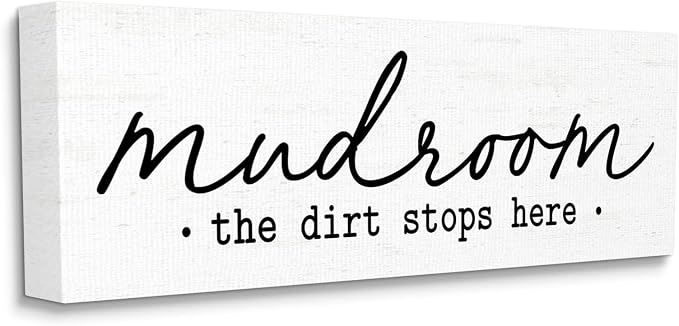 Dirt Stops Here Mudroom Phrase, 10 x 24 Inch Canvas Wall Art | Stupell Industries · By Lettered and Lined · Ready to hang · Clean farmhouse style for mudroom · Made in USA