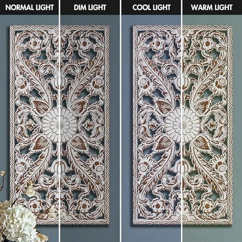 Madison Park Wall Décor for Living Room - Botanical Panel, Home Accent Modern Kitchen Dining Decoration, Ready to Hang 2-Piece Distressed Carved Wood Panel Set for Bedroom, 15.75"W x 31.50"H, Antique Brown