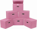 STOREONE Fabric Storage Cube Bins Foldable Organizer Container Collapsible Basket with Lids and Metal Handles, for Home, Bedroom, Closet 6 Pcs (Pink)