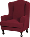H.VERSAILTEX 2 Piece Stretch Jacquard Wingback Chair Covers Slipcovers Wing Chair Covers (Base Cover Plus Seat Cushion Cover) Furniture Covers for Wingback Chairs, Form Fitted Thick Soft, Burgundy