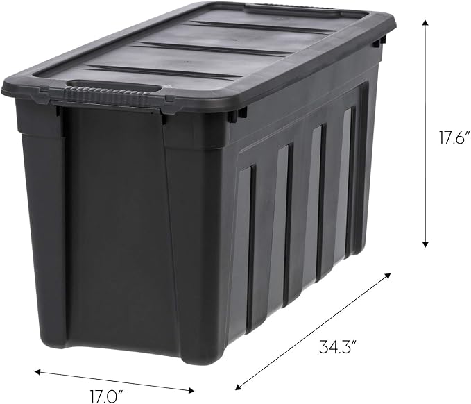 IRIS USA 4-Pack 31 Gal Heavy Duty Storage Totes with Lids, Black | High-capacity heavy-duty design with easy-grip handles, Ideal for moving, garage storage, camping equipment and organization