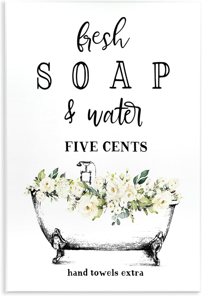Stupell Industries Fresh Soap And Water Bath Tub Bathroom Design Wall Plaque Art Design By Artist Lettered and Lined 10 x 15 | Stupell Industries | 10 x 15 Inches, Easy to Hang and Sturdy, Made in USA, by Lettered and Lined