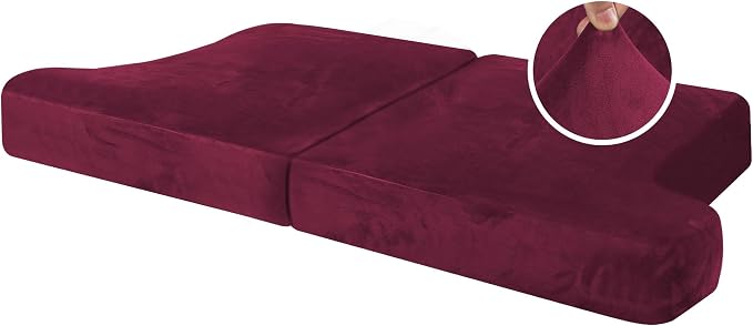 H.VERSAILTEX Stretch Velvet 2 Piece T Cushion Sofa Slipcovers Individually Sofa Cushion Covers for 2 Cushion Couch Seat Cushion Covers Stay in Place (Sofa, Burgundy)