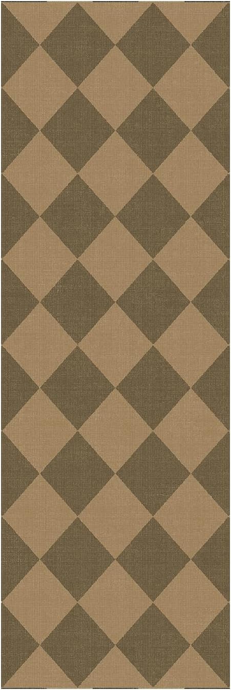 Lessymo Checkered Runner Rug 2x6 for Hallway, Washable Kitchen Non-Slip | Easy Jute Entryway Rug, Farmhouse Indoor Carpet Outdoor Rugs for Patio Backyard Porch, Kid Pet Friendly, Diamond Brown/Beige