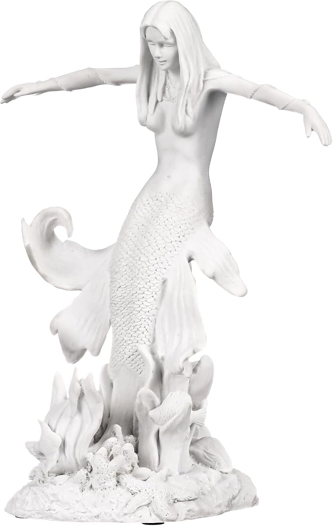 Design Toscano Oceans Queen Mermaid Figurine Statue, 9 Inch, Bonded Marble Polyresin, White
