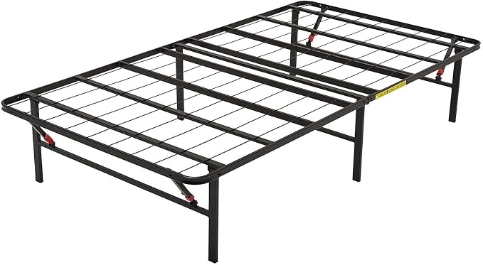 Amazon Basics Foldable Metal Platform Bed Frame with Storage, Sturdy Steel Support, No Box Spring Needed, 14-inch High, Tool-Free Setup, Twin Size, Black
