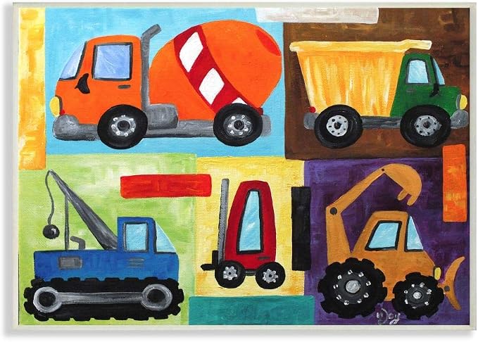 Stupell Industries 'Construction Trucks Set'| Wall Plaque Art | Stupell Industries | 15 x 10 Inches, Easy to Hang and Sturdy, Made in USA, by nJoyArt