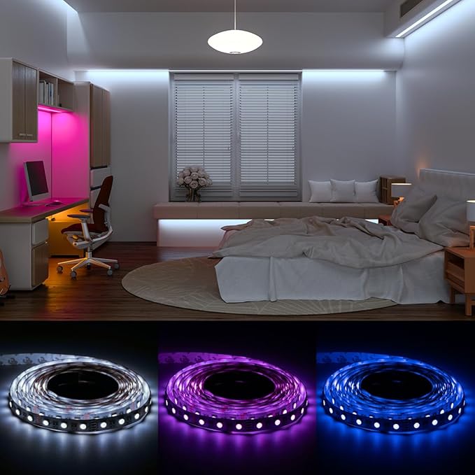 BTF-LIGHTING RGBW LED Strip Lights,UL Listed,5050 4 Colors in 1 RGB + 6000K-7000K Cool White,12V DC,16.4ft/5m 60LEDs/m 12mm White PCB, IP30 for Home Decoration(No Adapter or Controller)