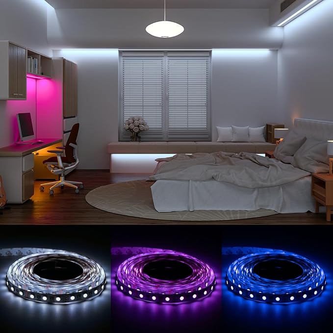 BTF-LIGHTING RGBW LED Strip Lights,UL Listed,5050 4 Colors in 1 RGB + 6000K-7000K Cool White,12V DC,16.4ft/5m 60LEDs/m 12mm Black PCB, IP65 Waterproof for Home Decoration(No Adapter or Controller)