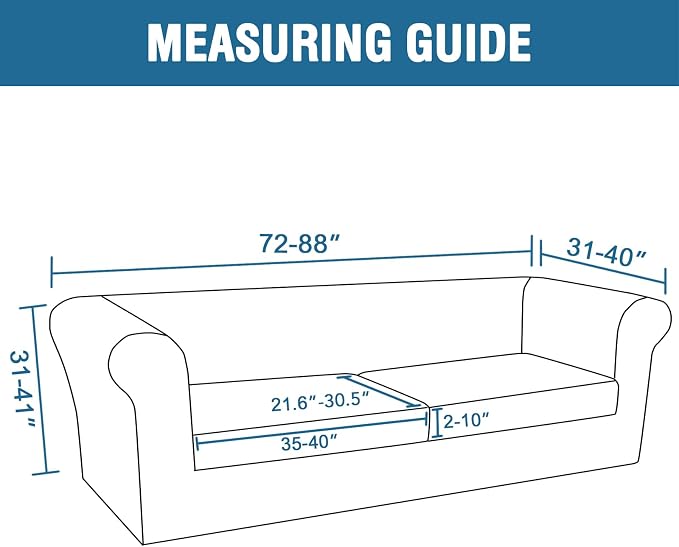 H.VERSAILTEX 3 Pieces Stretch Chesterfield Couch Cover 2 Cushion Sofa Mid Century Deep Seat Slip Covers for Sofas/Couches with Elastic Bottom Thicker Jacquard Fabric(Medium-XL Sofa, Ivory)