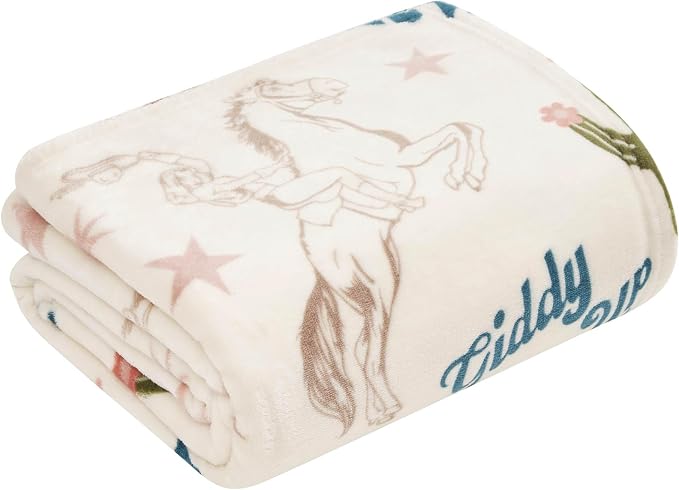 Jessica Simpson Plush 50"X60" Throw Blanket - Giddy Up Cowgirl Beige