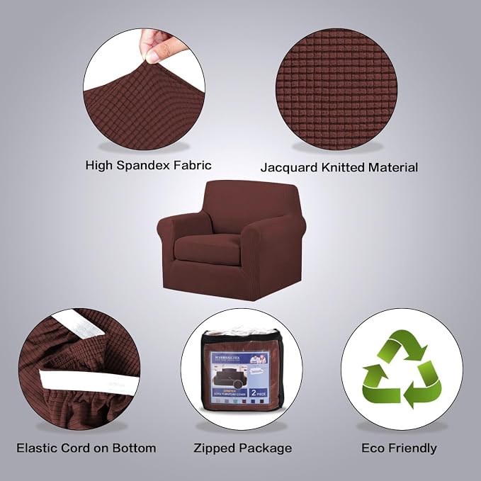 H.VERSAILTEX 2 Piece Couch Cover Stretch Stylish Chair Cover Furniture Cover/Protector Featuring Jacquard Textured Twill Fabric, High Spandex Slipcover Machine Washable (Chair, Burnt Brick)