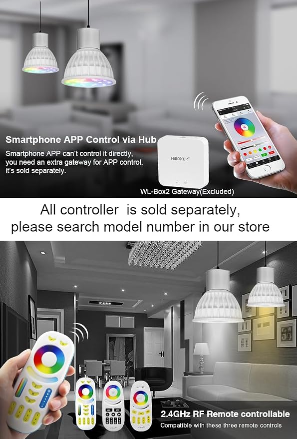 LGIDTECH FUT104 Miboxer 4W MR16 Led 2.4GHz Bulb Spotlight GU5.3 Socket AC/DC 12V RGB+CCT Color and Temperature Changeable Dimmable,But Single Bulb Wouldn't Work.Controller and Hub is Sold Separately