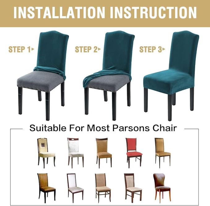 H.VERSAILTEX Velvet Dining Chair Covers Stretch Chair Covers for Dining Room Set of 2 Parson Chair Slipcovers Chair Protectors Covers Dining, Soft Thick Solid Velvet Fabric Washable, Deep Teal