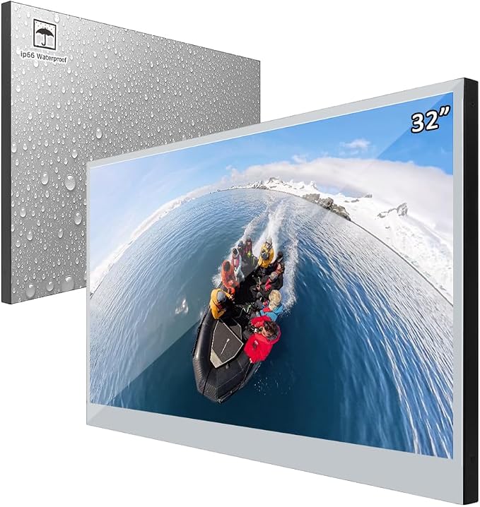 Soulaca 32 inches Smart Android Mirror TV for Bathroom, SPA & Hotel, Water Resistant Vanishing Screen LED Display with ATSC DTV Tuner, Kitchen Use 12V DC Power