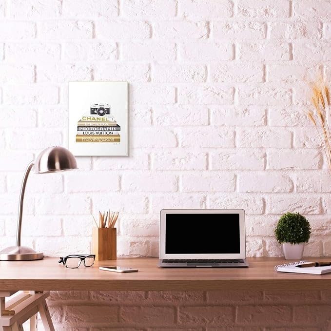 Stupell Industries 'Camera Gold Black Bookstack'| Wall Plaque Art | Stupell Industries | 10 x 15 Inches, Easy to Hang and Sturdy, Made in USA, by Amanda Greenwood