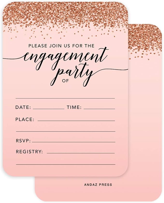 Andaz Press Blush Pink and Rose Gold Glitter Elegant Party Collection, 5x7-inch Invitations with Envelopes, Engagement Party, 24-Pack, Double Sided Printing, Heavy Card Stock, Includes Envelopes