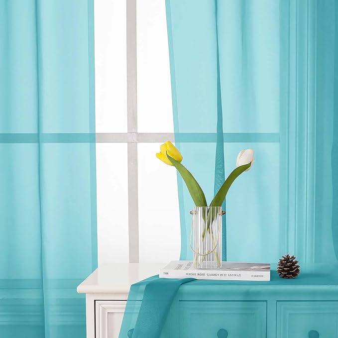 Lecloud Aqua Sheer Curtains for Bedroom 84 Inches Long 2 Panels, Voile Solid - Image 7
