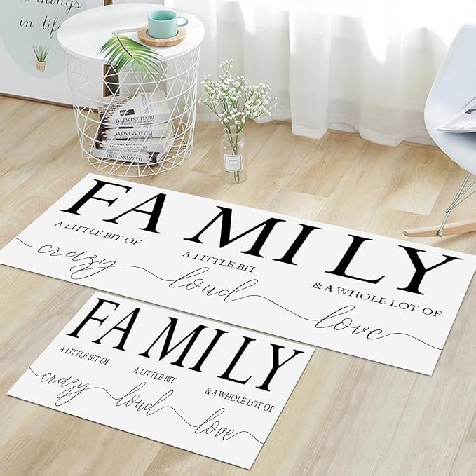 GUBIYU Kitchen Rug Set of 2, Black and White Living Room Rugs Bedroom Rug Anti Fatigue Kitchen Mats Non Skid Waterproof Kitchen Rugs Cushioned Farmhouse Comfort Standing Kitchen Mats for Floor
