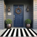 LEEVAN Black and White Outdoor Rug 3X5, Cotton Washable Striped Patio Rugs Hand Woven Front Door Mat, Reversible Entryway Rug Farmhouse Black Floor Carpet for Balcony/Courtyard/Entrance