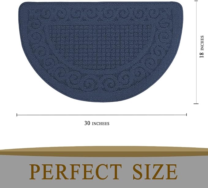 Half Circle Door Mat Indoor 18"X30",Half Round Non Slip Machine Washable Entryway Porch Rug for Front/Back Outdoor, Absorbent Low Profile Inside Entrance Floor Mat for Muddy Wet Shoes and Paws-Navy…
