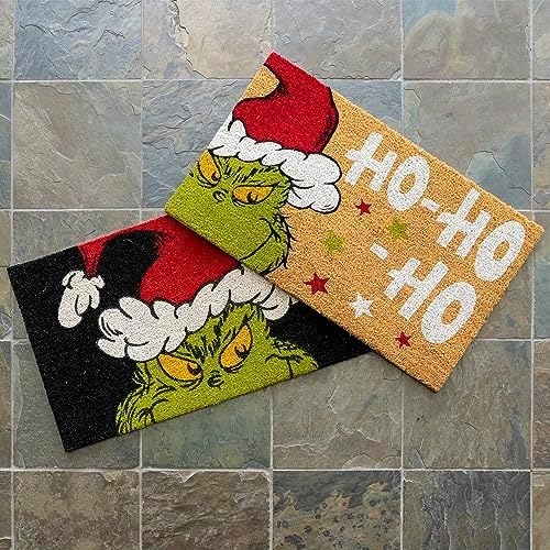 Gertmenian The Grinch Coir Doormat - 2x3 Welcome Mat (2-Pack), Ideal for High Traffic Areas in Front Door, Garage, Entryway - The Grinch Ho Ho Ho/Santa, 19597