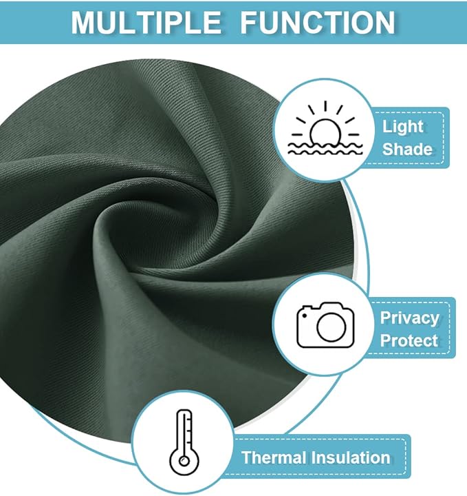 RYB HOME Blackout Curtains for Bedroom Living Room 63 inches Long, Thermal Insulated Privacy Rod Pocket Drapes for Nursery Office Home Theater, Width 42 by Length 63, Dark Green, 2 Panels