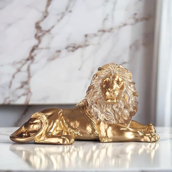 ICE ARMOR 8" W Hand Painted Golden Lion Laying Figurine Statue Sculpture Ornament Decoration Home/Room Decor Ideas for Housewarming, Holidays and Birthdays Great Collectible Addition