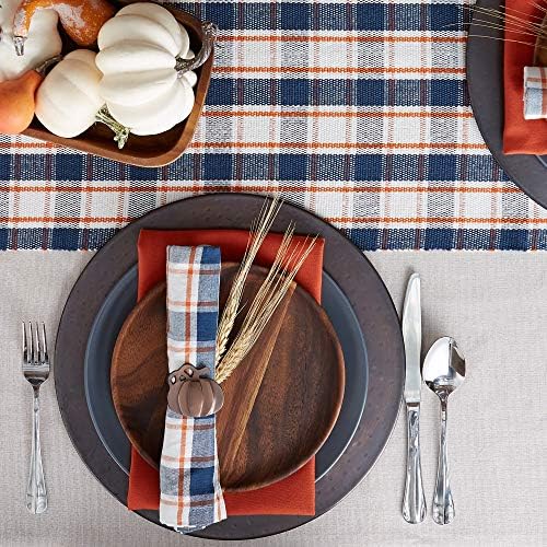 DII Thanksgiving & Fall Table Decoration Autumn Farmhouse Plaid, Ribbed Table Runner, 13x72, Blue & Orange - Image 3