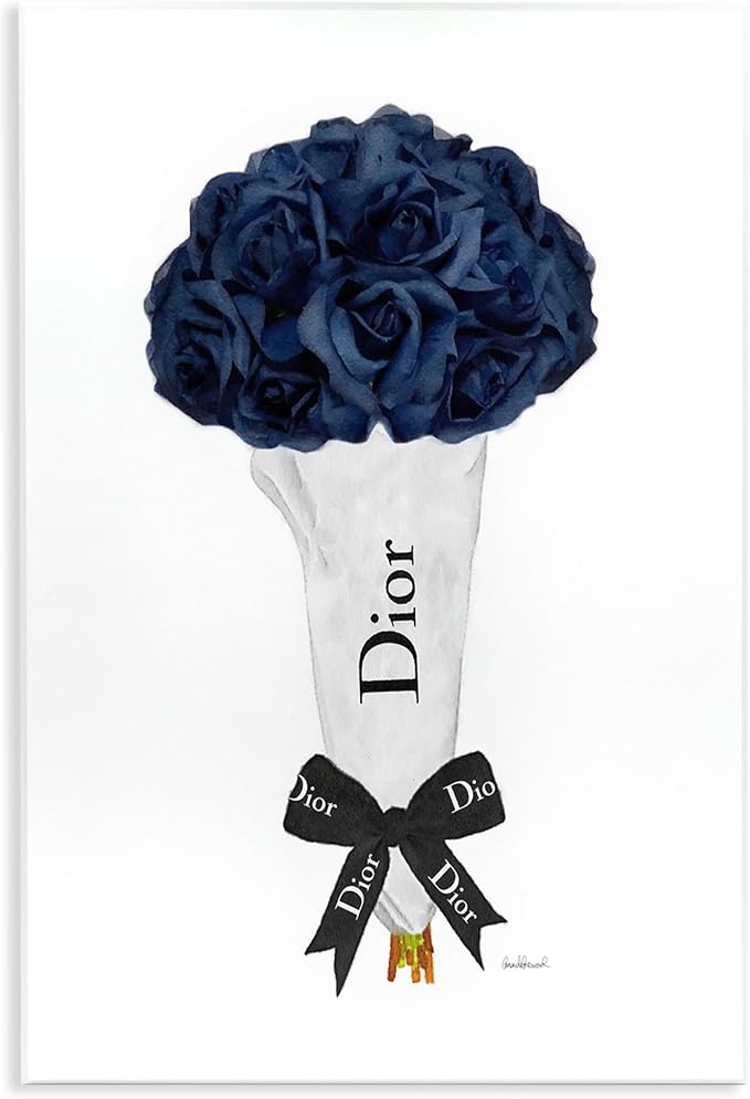 'Blue Rose Floral Bouquet Fashion Glam Bow'| Wall Plaque Art | Stupell Industries | 10 x 15 Inches, Easy to Hang and Sturdy, Made in USA, by Amanda Greenwood