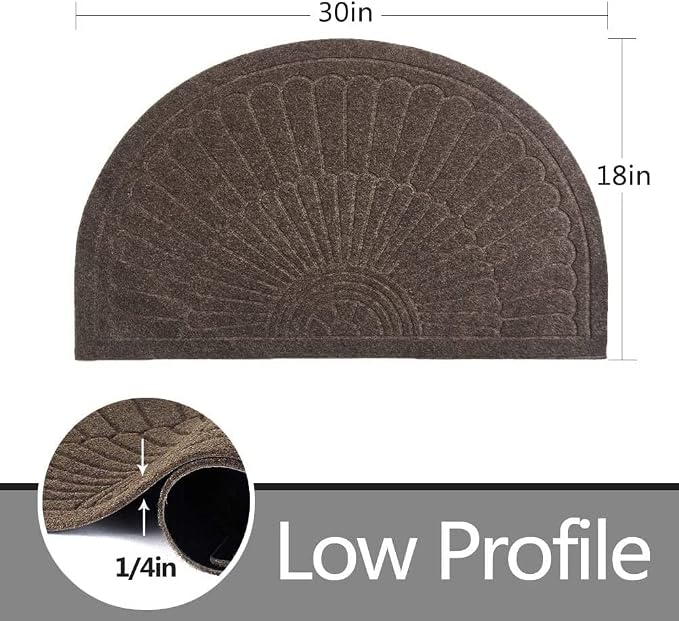 Morning View Half Round Door Mat Indoor Half Circle Entrance Rugs Outdoor Half Moon Entryway Rug Half Round Front Door Mats Rubber Welcome Mat Non Slip (Brown)