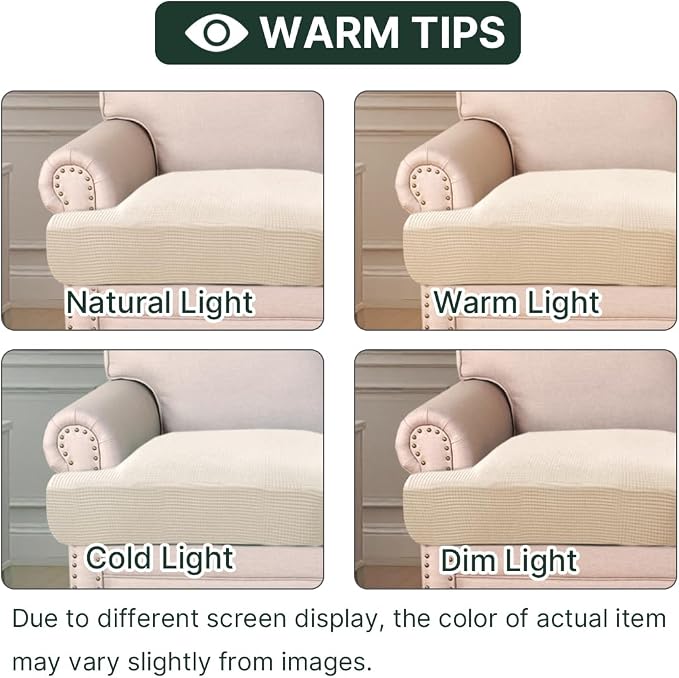 H.VERSAILTEX Stretch 3 Piece T Cushion Sofa Slipcovers Individually Sofa Covers for 3 Cushion Couch Sofa Seat Covers with Elastic Bands Featuring Thicker Jacquard Fabric, Cream
