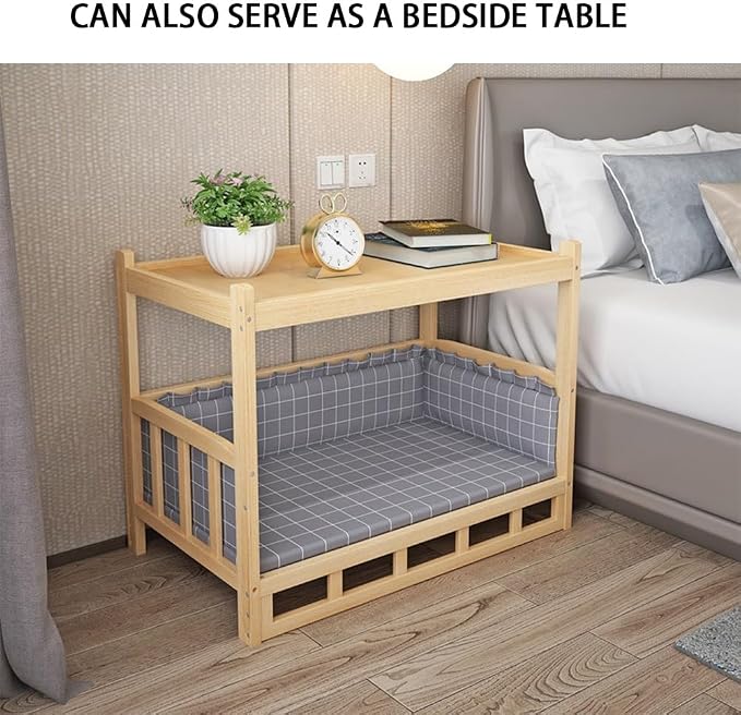 Dog Bed Wood Platform, Elevated Pet Cushion Bed(No Bedding), Dog Bed Frame with Upper Storage Space, Floor Standing Pet Furniture(47.2 X 23.6 X 27.6IN)