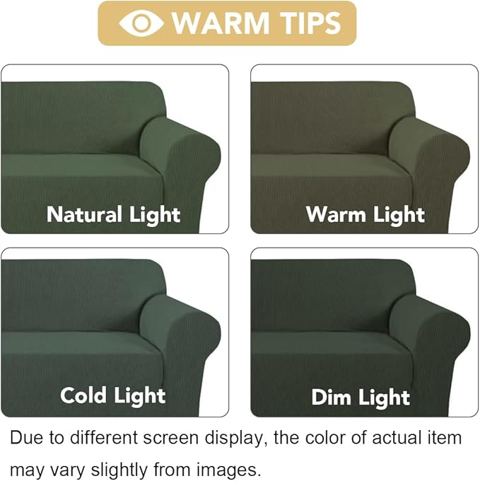 H.VERSAILTEX Stretch Oversized Couch Cover 1 Piece Sofa Slipcovers for Living Room Feature Thick Checked Jacquard Fabric with Elastic Bottom, Sofa X-Large - Bronze Green