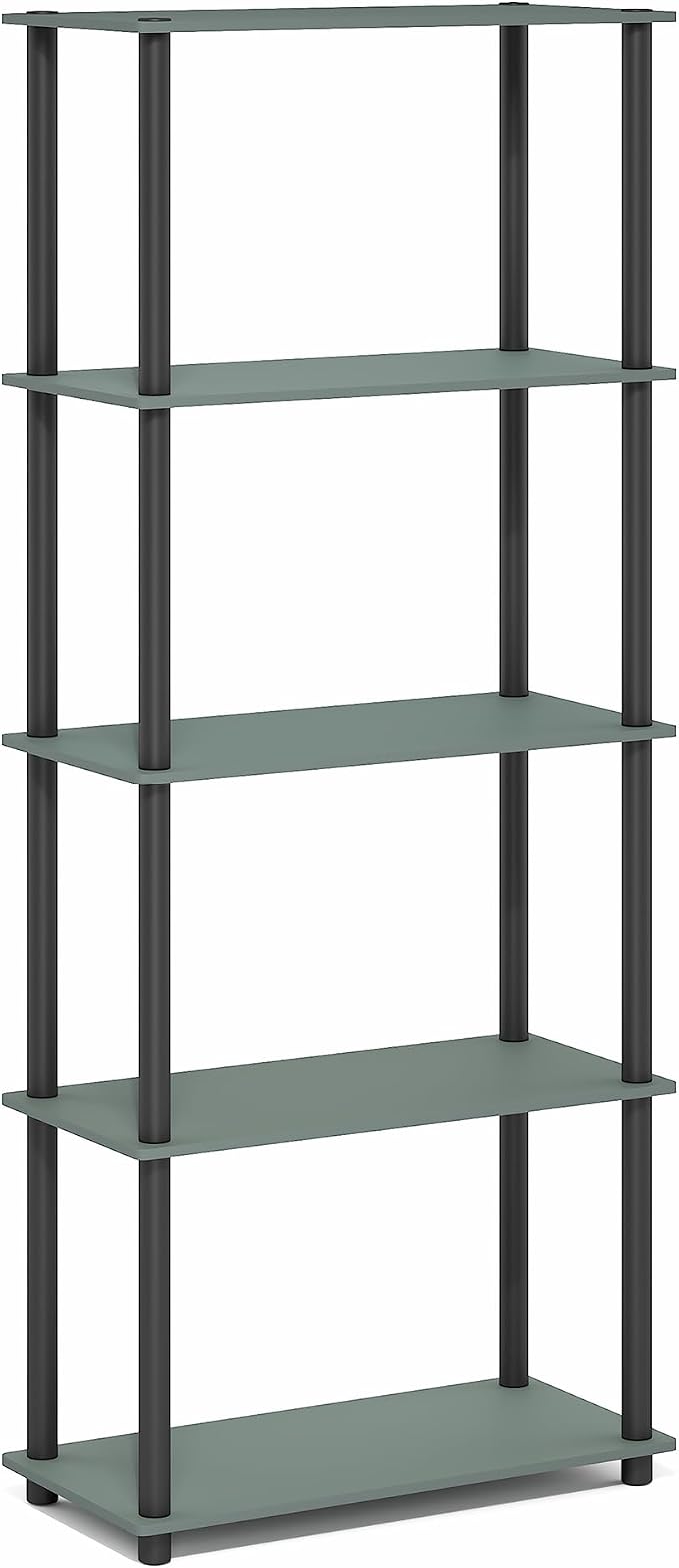 Furinno Turn-N-Tube Storage Shelves, 5-Tier Book Shelf, Corner Shelf, Toolless Open Shelves, for Organization and Storage, Living Room, Garage, Home Office, Sage Green